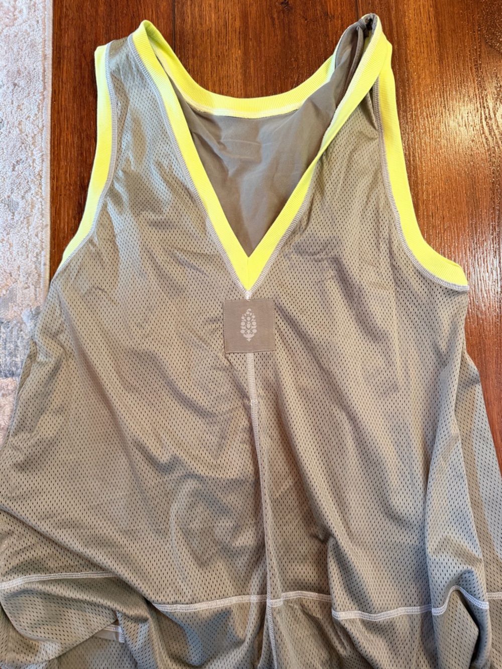 Free people  Gray Mesh Tank romper with Yellow Trim